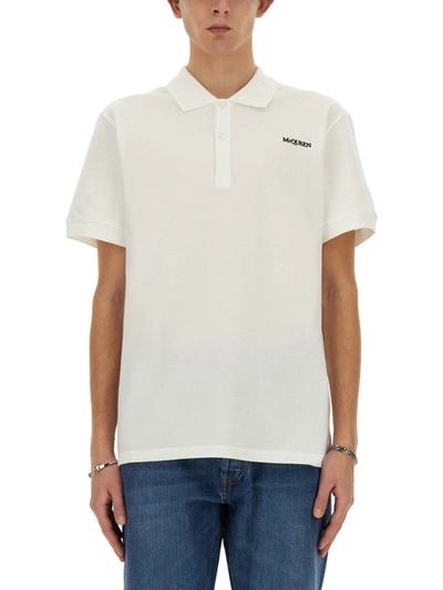 Shop Alexander Mcqueen Polo With Logo Embroidery In White