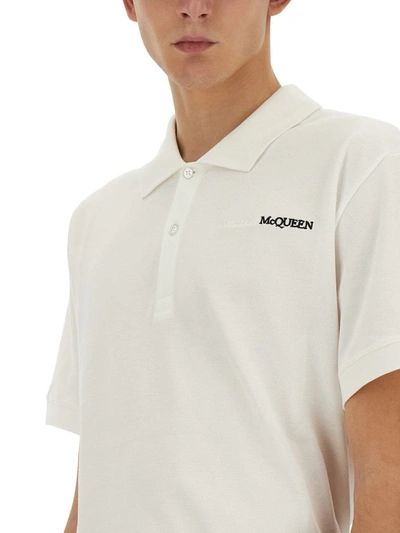 Shop Alexander Mcqueen Polo With Logo Embroidery In White
