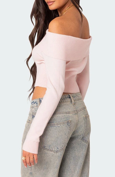 Shop Edikted Minnie Foldover Knit Crop Top In Light-pink