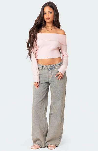 Edikted Women's Minnie Cropped Fold Over Knit Top In Light-pink