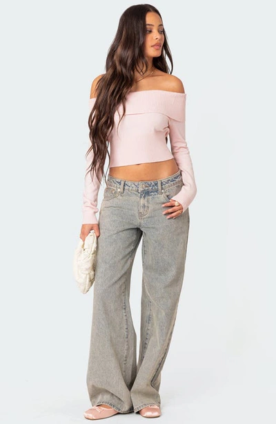 Edikted Women's Minnie Cropped Fold Over Knit Top In Light-pink