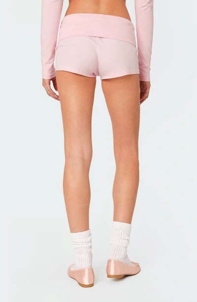 Edikted Jamie Fold Over Knit Shorts In Pink