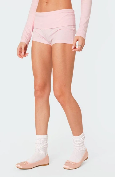 Edikted Jamie Fold Over Knit Shorts In Pink