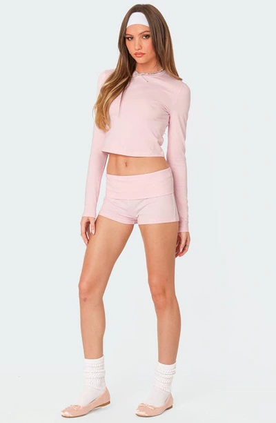 Edikted Jamie Fold Over Knit Shorts In Pink