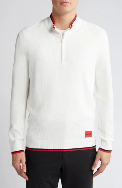 Shop Hugo Boss Saikk Textured Quarter Zip Sweater In White