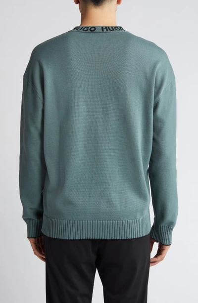 Hugo Boss Smarlo Oversize Logo Collar Crewneck Sweater In Dark Green