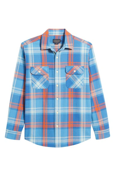 Shop Pendleton Beach Shack Plaid Cotton Button-up Shirt In Faded Indigo/ Fire Red Plaid