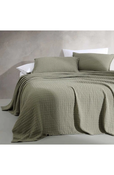 Shop Calvin Klein Essential Washed Jacquard Coverlet In Green