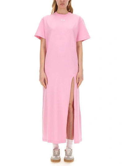 Shop Msgm Dress With Logo In Pink