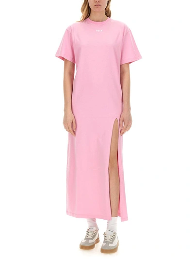 Shop Msgm Dress With Logo In Pink