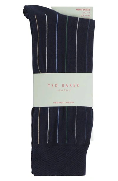 Shop Ted Baker Sokkthr Pinstripe Dress Socks In Navy