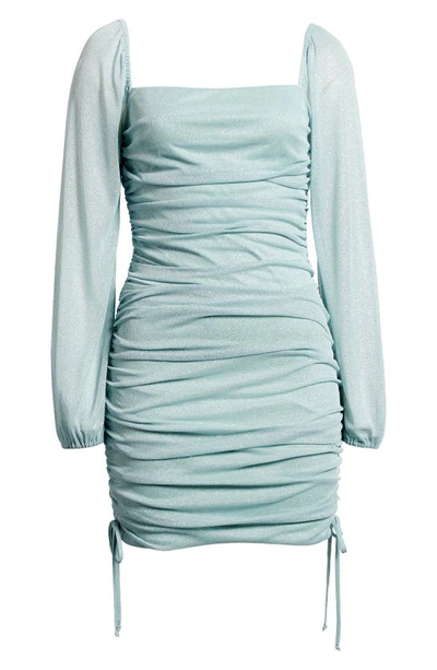 Shop Jump Apparel Ruched Glitter Long Sleeve Minidress In Sage