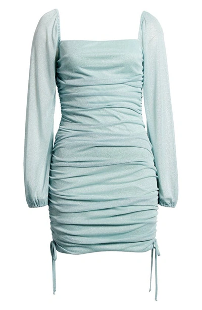 Jump Apparel Ruched Glitter Long Sleeve Minidress In Sage