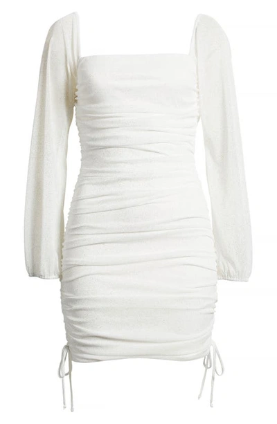 Shop Jump Apparel Ruched Glitter Long Sleeve Minidress In White