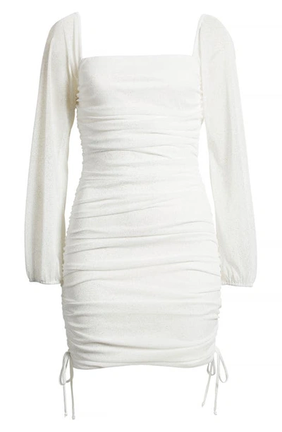 Jump Apparel Ruched Glitter Long Sleeve Minidress In White