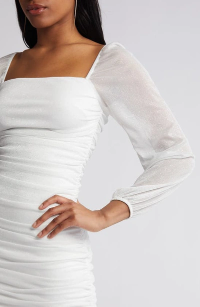 Jump Apparel Ruched Glitter Long Sleeve Minidress In White