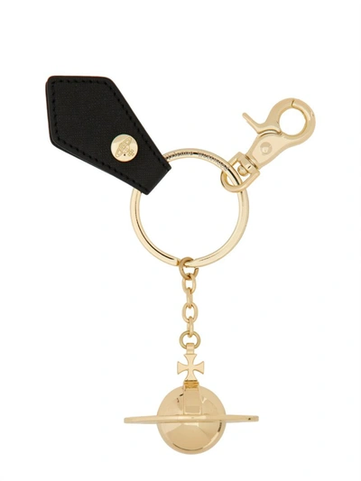 Shop Vivienne Westwood Keychain "orb" 3d Metal Light Gold In Black