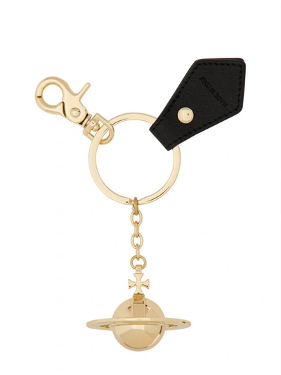 Shop Vivienne Westwood Keychain "orb" 3d Metal Light Gold In Black