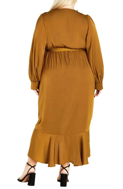 Shop City Chic Ophelia Long Sleeve Faux Wrap Maxi Dress In Salted Caramel
