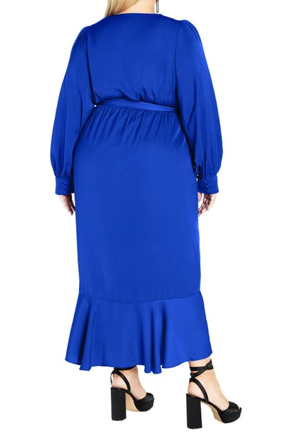 Shop City Chic Ophelia Long Sleeve Faux Wrap Maxi Dress In Ultra Blue