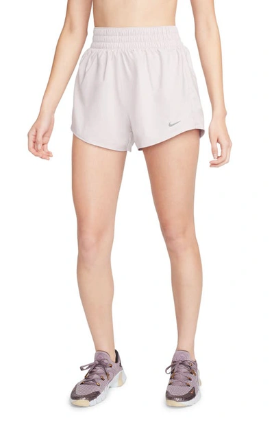 Shop Nike One Dri-fit High Waist Shorts In Platinum Violet/ Reflective