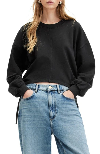 Shop Allsaints Mira Ruched Cotton Sweatshirt In Black