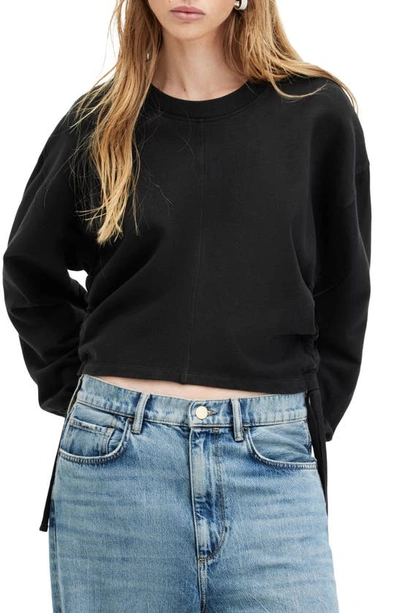 Shop Allsaints Mira Ruched Cotton Sweatshirt In Black
