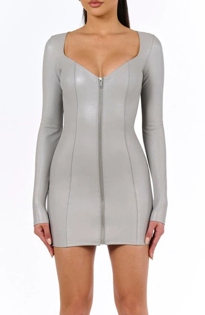 Shop Naked Wardrobe Long Sleeve Zip-up Faux Leather Minidress In Light Grey