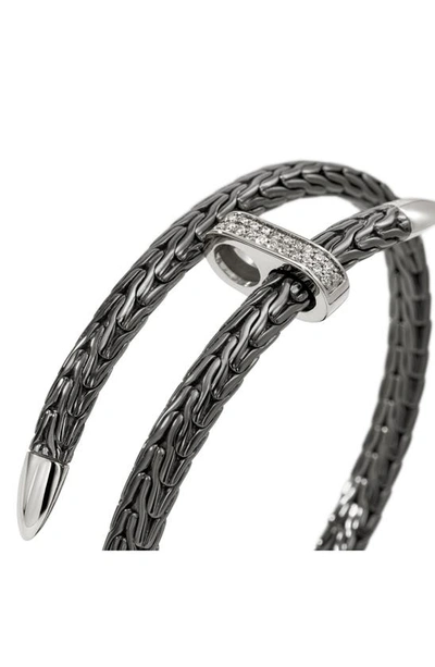 Shop John Hardy Spear Flex Pavé Diamond Bracelet In Black