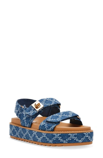 Shop Steve Madden Bigmona Raffia Slingback Platform Sandal In Denim Multi