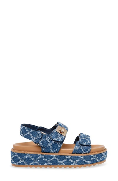 Steve Madden Bigmona Raffia Slingback Platform Sandal In Denim Multi