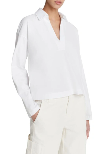Vince Easy Long Sleeve Cotton Polo In Optic White