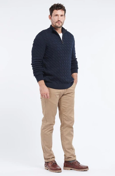 Shop Barbour Cable Knit Half Zip Cotton Sweater In Navy