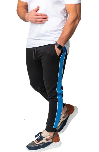 Maceoo Side Stripe Skinny Fleece Joggers In Black