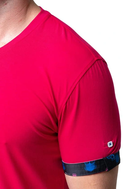 Maceoo Vivaldi Solid Skull Fuchsia Pink V-neck Cotton T-shirt In Pink
