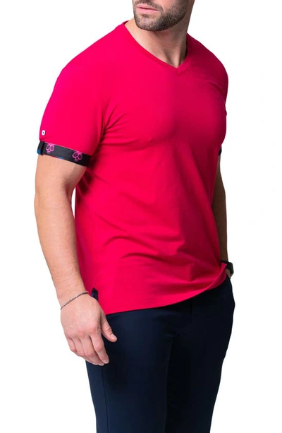 Maceoo Vivaldi Solid Skull Fuchsia Pink V-neck Cotton T-shirt In Pink
