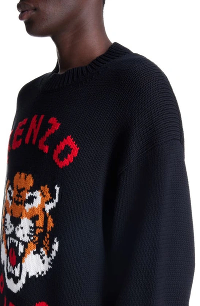 Shop Kenzo Lucky Tiger Cotton Blend Crewneck Sweater In Black