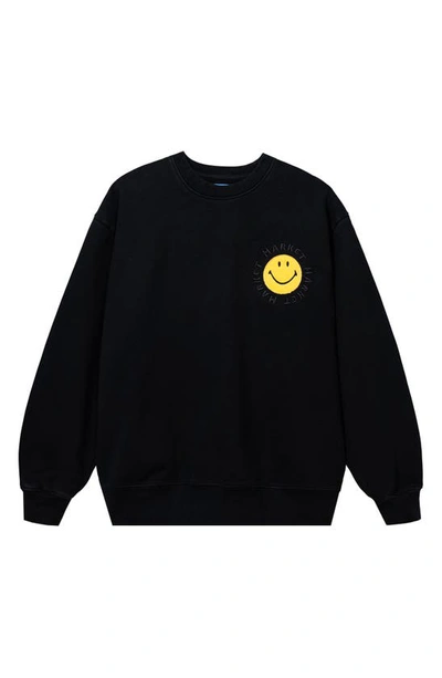 Shop Market Smiley® Vintage Wash Sweatshirt In Washed Black
