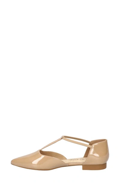 Bella Vita Darby Pointed Toe T-strap Flat In Nude Patent