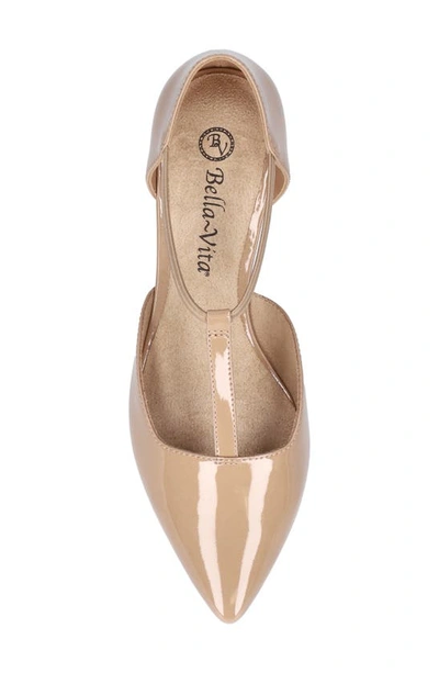 Bella Vita Darby Pointed Toe T-strap Flat In Nude Patent