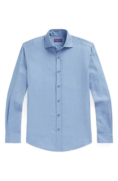 Shop Ralph Lauren Purple Label Aston Linen & Silk Button-up Shirt In Infinity Blue