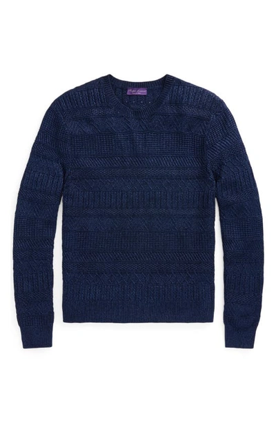 Shop Ralph Lauren Purple Label Mixed Stitch Silk & Cotton Crewneck Sweater In Spring Navy Multi