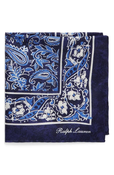 Shop Ralph Lauren Purple Label Paisley Silk Pocket Square In Navy/ Blue
