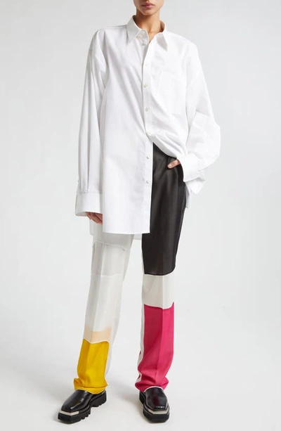 Shop Helmut Lang Oversize Poplin Button-up Shirt In White/fuchsia