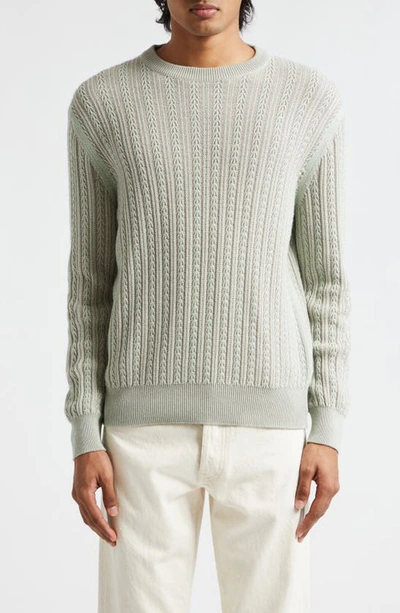 Shop Agnona Cable Knit Silk, Cotton, Cashmere & Linen Crewneck Sweater In Mint