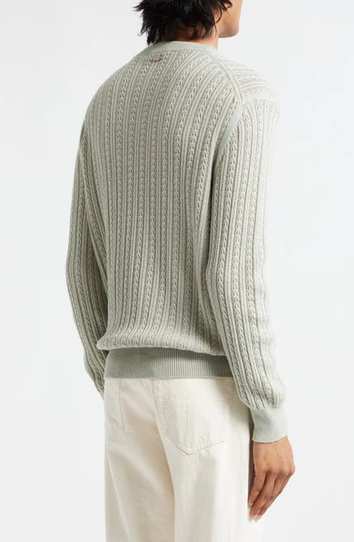 Shop Agnona Cable Knit Silk, Cotton, Cashmere & Linen Crewneck Sweater In Mint