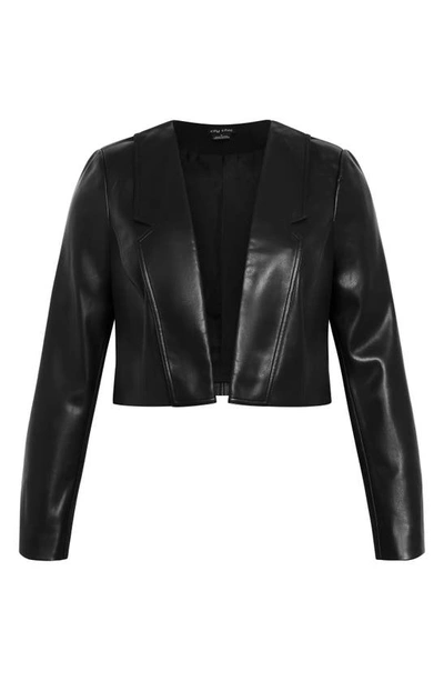 Shop City Chic Serena Faux Leather Crop Jacket In Black