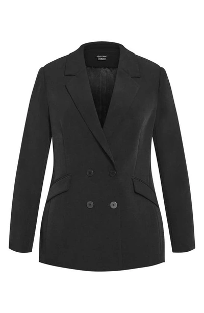 City Chic Alexis Oversize Double Breasted Blazer In Black