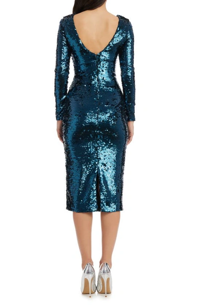 Shop Dress The Population Emery Long Sleeve Sequin Cocktail Midi Dress In Deep Teal