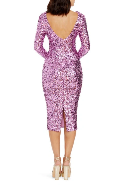 Dress The Population Emery Sequin Long Sleeve Cocktail Dress In Lilac